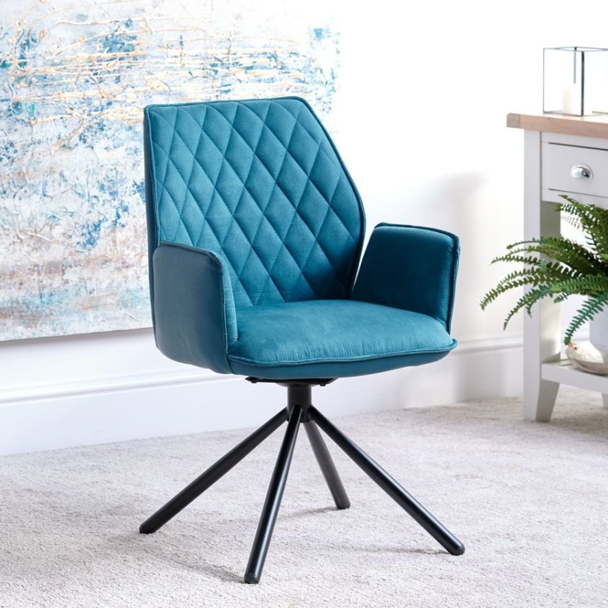 Twist Dining Chair – Teal Teal upholstered velvet swivel dining chair